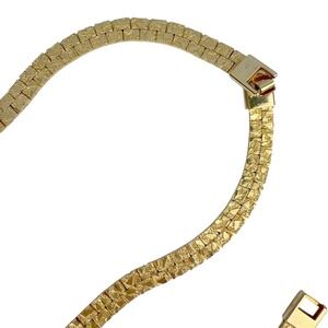 VTG Gold Tone Statement Necklace Bracelet Set Textured Links Chunky Jewelry Gift